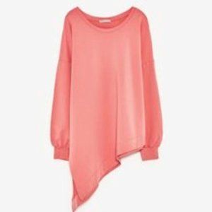 Zara Bubble Gum Pink Asymmetric Hem Sweatshirt Size Small